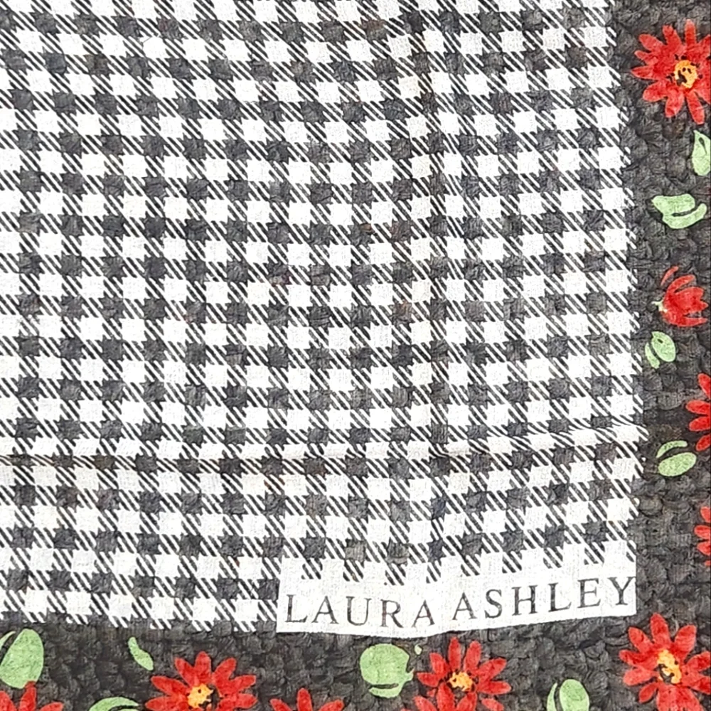 Laura Ashley Houndstooth/Floral Silk Neck Scarf
